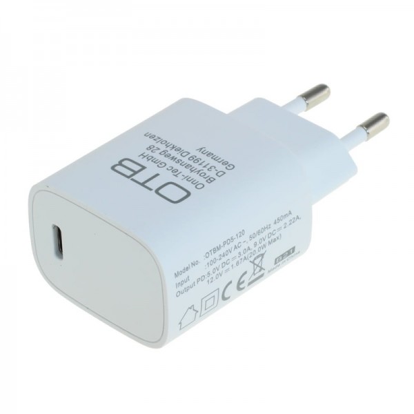 AC Adapter USB-C med USB Power Delivery USB-PD - 20W hvit